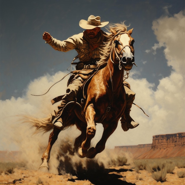 Foto un uomo a cavallo con un cappello da cowboy.