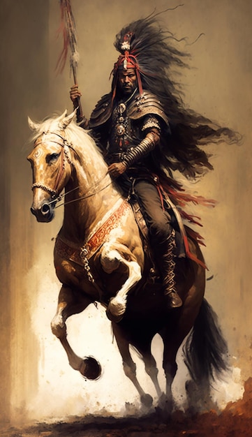 A man on a horse with a sword in his hand is riding a horse.