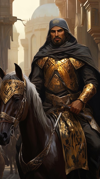 Photo a man on a horse with a sword and a horse