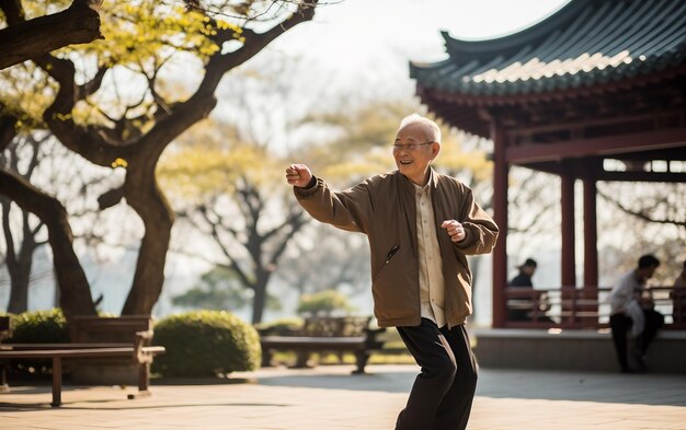 Foto man houdt zich bezig met tai chi