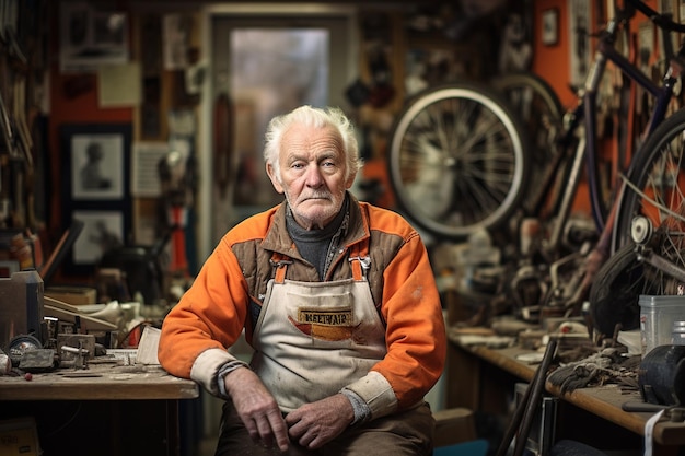 Man in een fietsservicewerkplaats