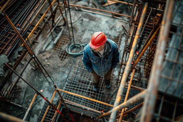 Man in een hardhoed op bouwplaats