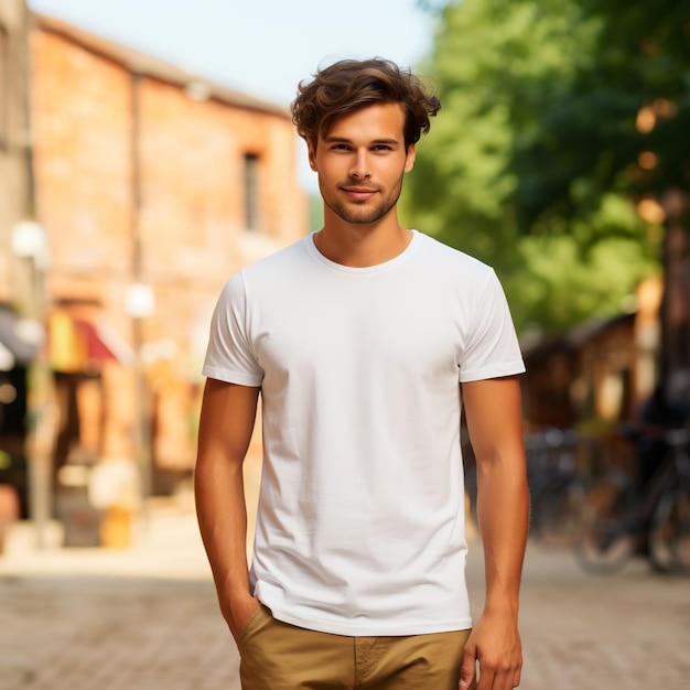 man in eenvoudige witte t-shirt