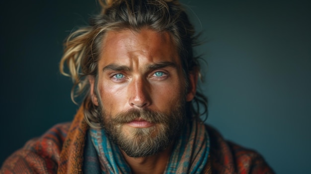 Man in flanel en Man Bun in moderne kantooromgeving Generatieve AI