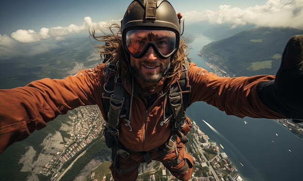 Фото Человек в шлеме и очках летает по воздуху