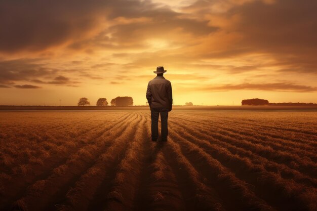 Man in het veld op een zonnige dag