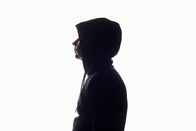 Man in Hood Jongen in een sweatshirt met capuchon Mannelijk silhouetportret