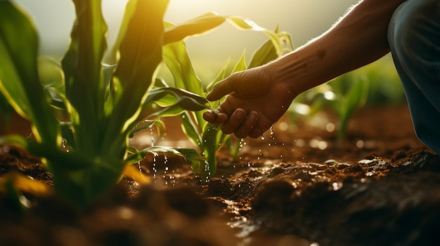 Man in laboratoriumjas die planten onderzoekt