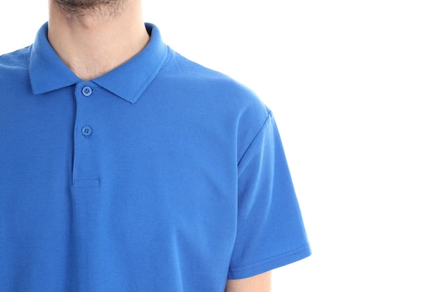 Man in lege blauwe polo geïsoleerd op witte achtergrond