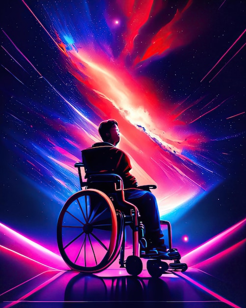 man in rolstoel hoop wolk achtergrond galaxy kleur achtergrond helder licht