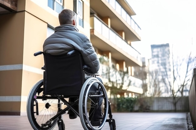 Man in rolstoel kijkt uit het raam, een afbeelding van eenzaamheid en eenzaamheid