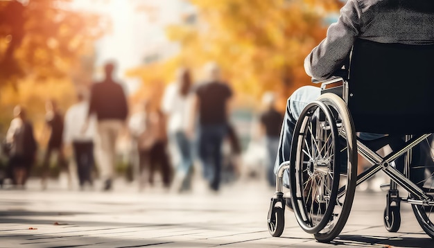 Foto man in rolstoel op straatwiel close-up