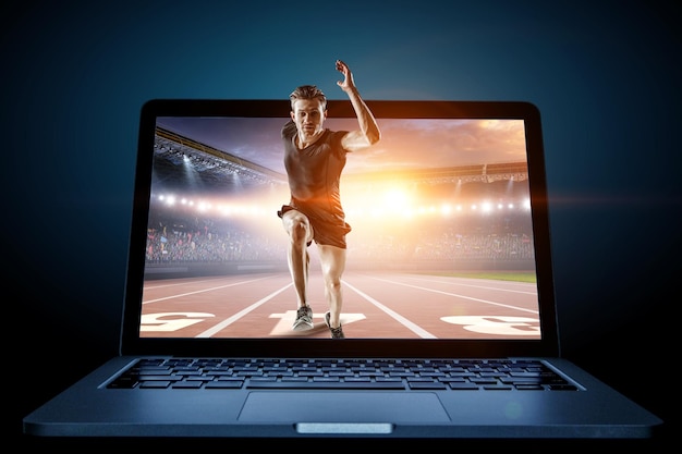 Man in sportkleding die loopt voor sporten, fitness en een gezonde levensstijl. Gemengde media