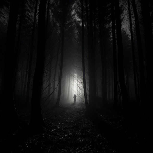 Фото Человек в темном лесу иллюстрация высокого качества