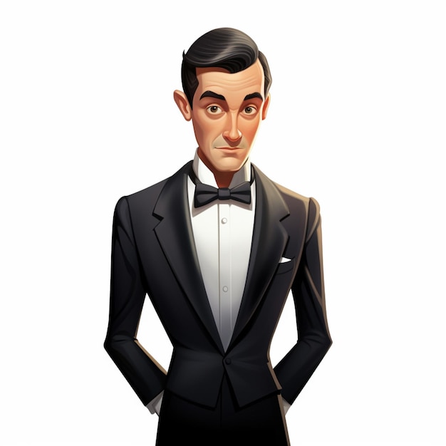 Man in Tuxedo 2d cartoon illustraton op witte achtergrond