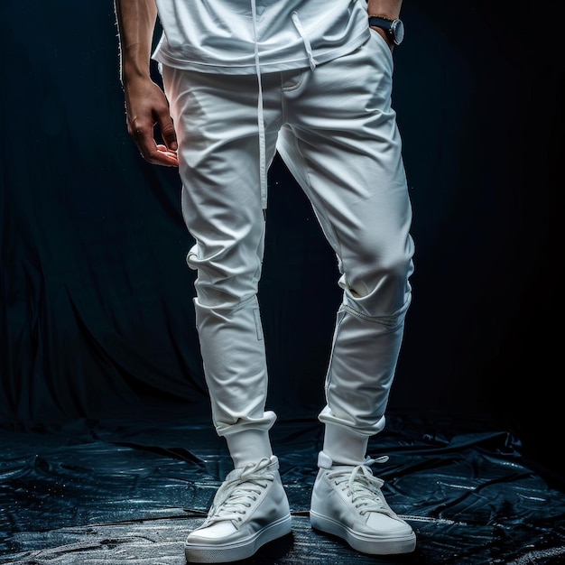 Foto man in witte broek witte broek en schoenen mockup