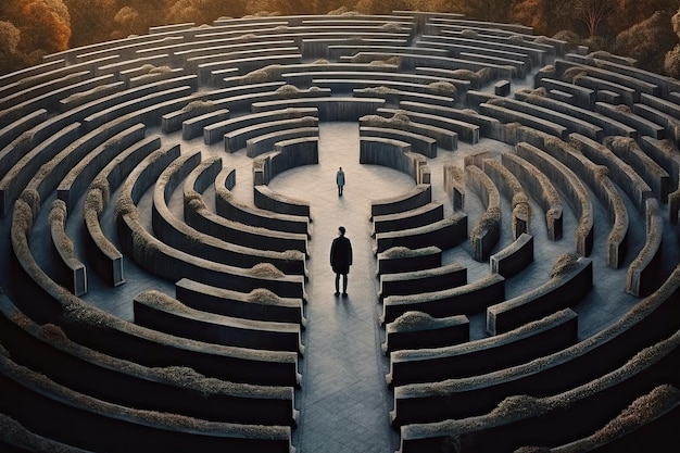 Foto l'uomo all'interno del labirinto trova il suo percorso verso se stesso.