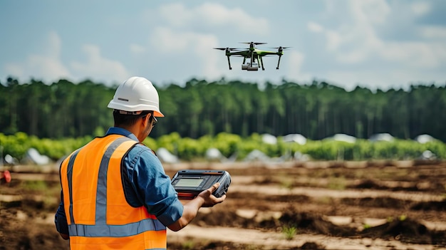 Man Inspection with Drone at Farm