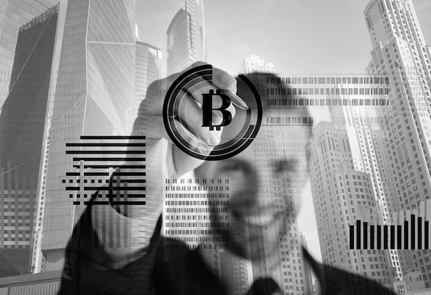 man interact virtual display business graphics create bitcoin wallet mining crypto currency bitcoin solve block earn profit blockchain technology mining bitcoin future digital money bitcoin