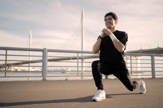 a man is an active runner with headphones an athlete uses fitness clothes running training