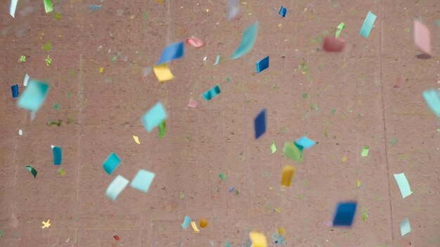 a man is blowing confetti on a wall