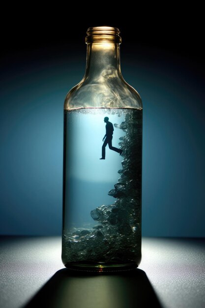 A man is caught in a bottle