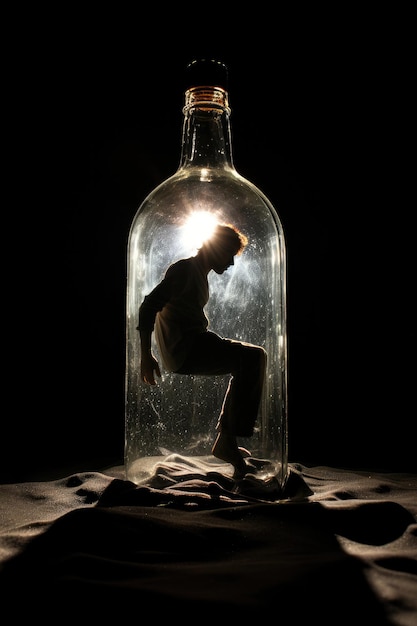 A man is caught in a bottle