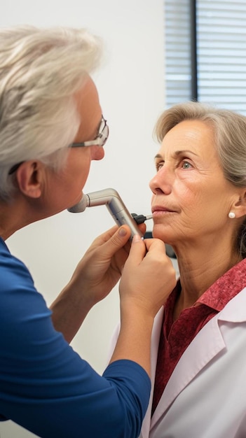 Photo a man is checking his face with a stethoscope