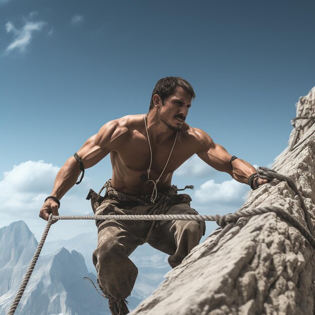 Man is climbing on mountain