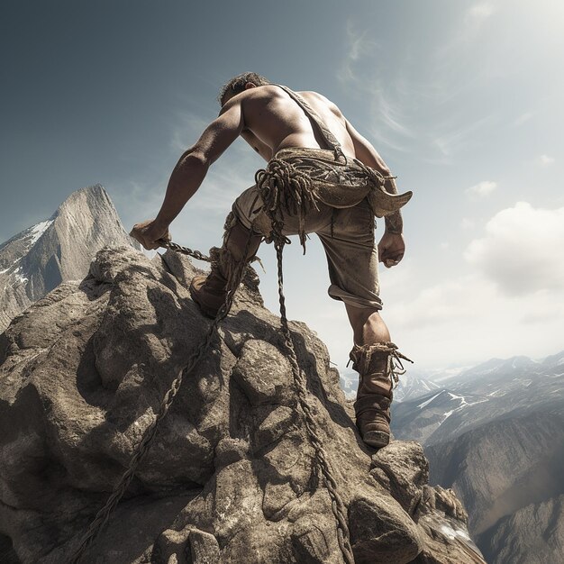 Man is climbing on mountain