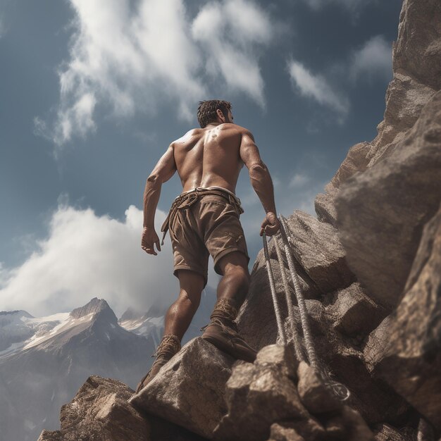 Man is climbing on mountain