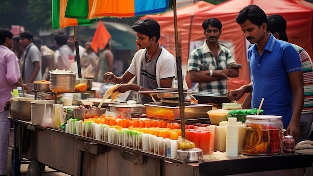 A man is cooking food at a food stall.