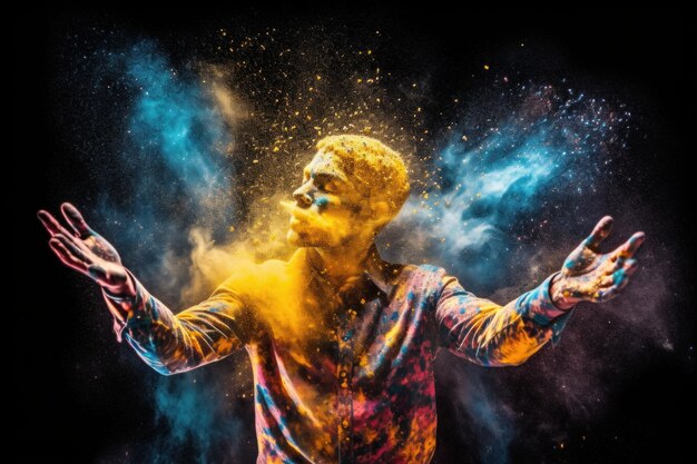 A man is covered in colored powder generative ai image