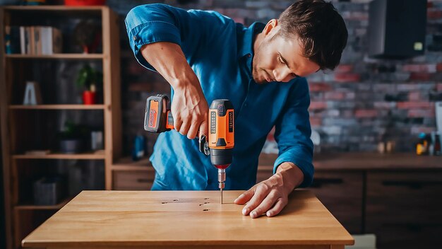 a man is cutting a screwdriver with a drill