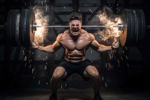 A man is doing a squat with a barbell