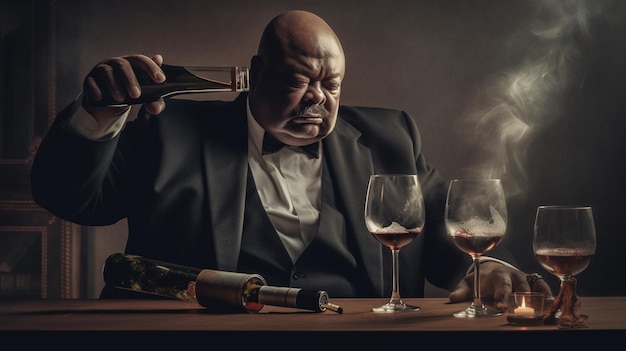Foto un uomo sta bevendo vino la sera il concetto di alcol e bevande generativa ai ai generato