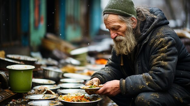 a man is eating food at a restaurant.