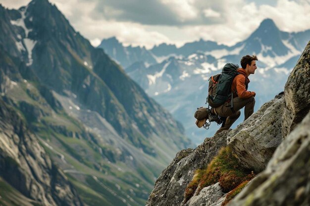 Photo a man is engaged in mountaineering