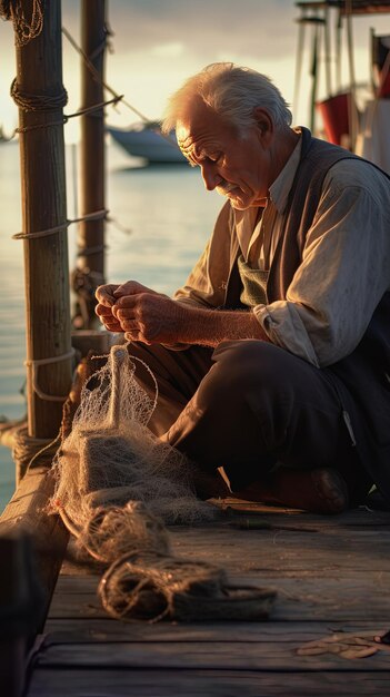 Photo a man is fishing with a net that says  fisherman