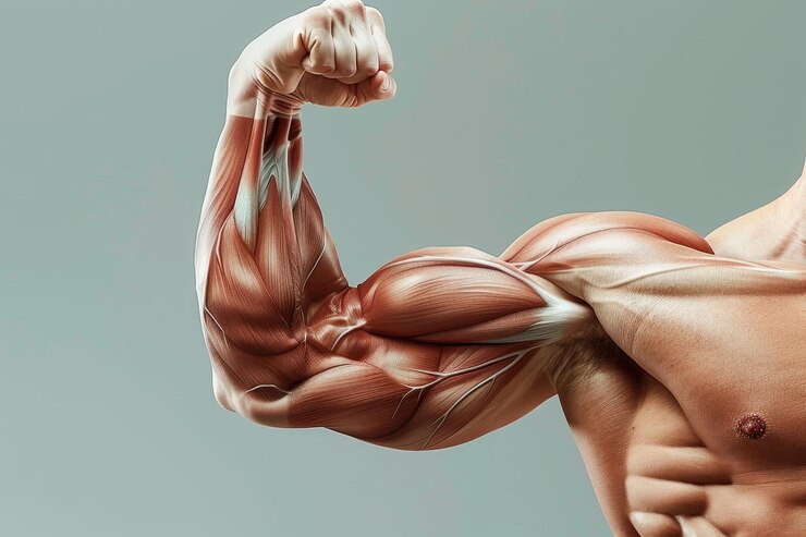Photo 한 남자가 힘과 정의를 보여주기 위해 손으로 근육을 구부리고 있습니다.