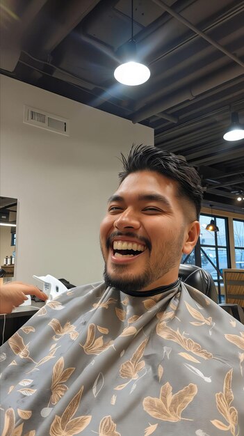 A man is getting his hair cut in a barber shop