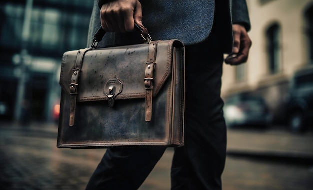 A man is holding a black briefcase in front of the camera