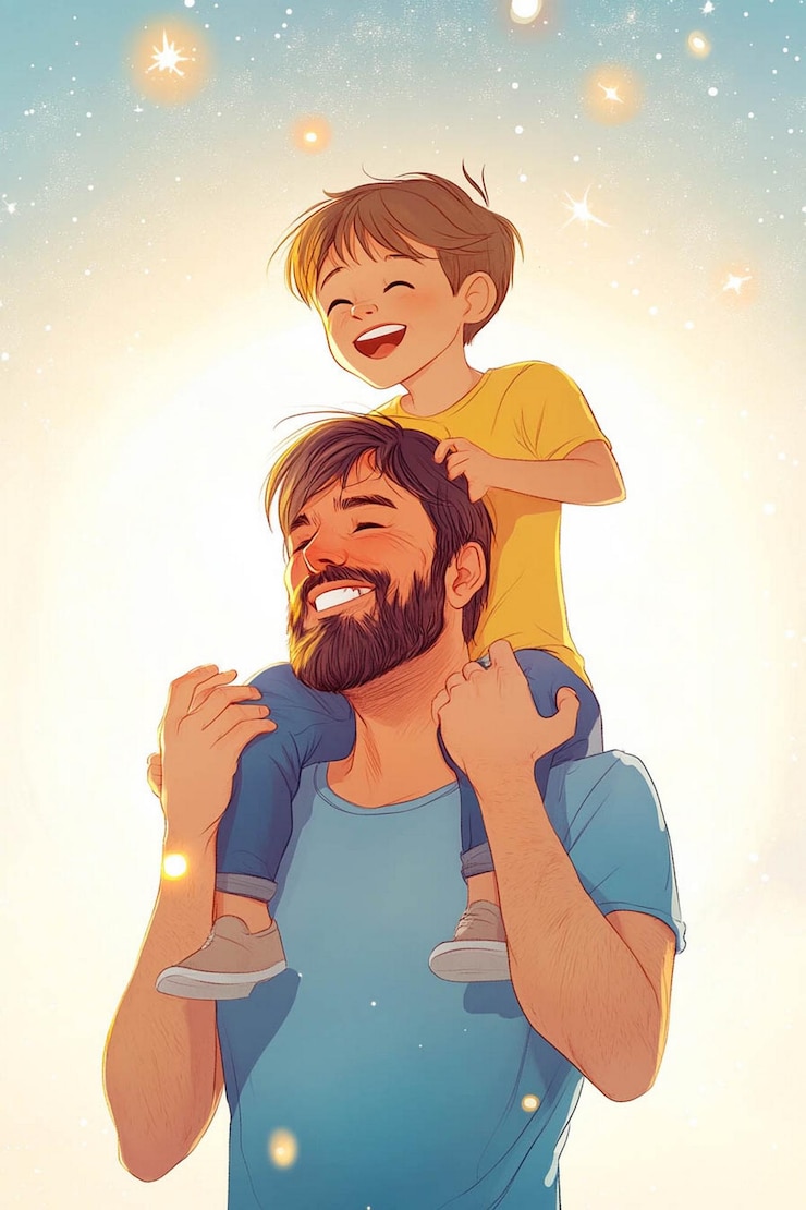 Photo a man is holding a child on his shoulders