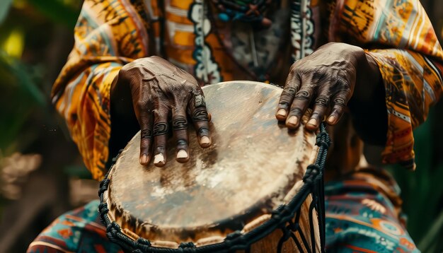 Photo a man is holding a drum in his hands