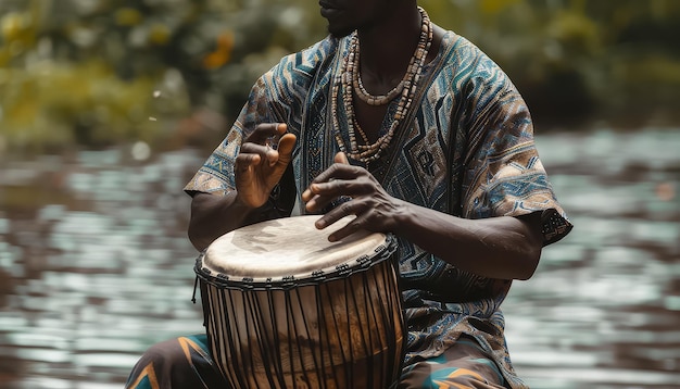 Photo a man is holding a drum in his hands