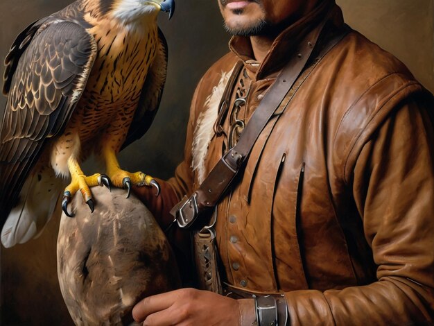 a man is holding a falcon and a hawk