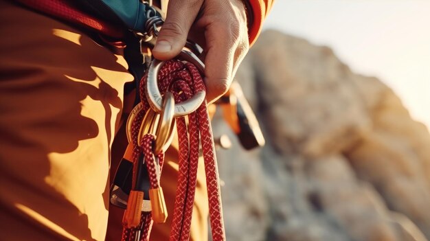 Photo a man is holding a rope with the word 