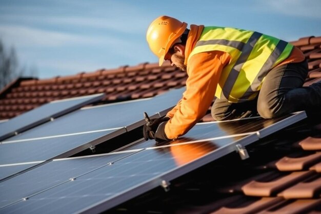 a man is installing solar panels on a roof