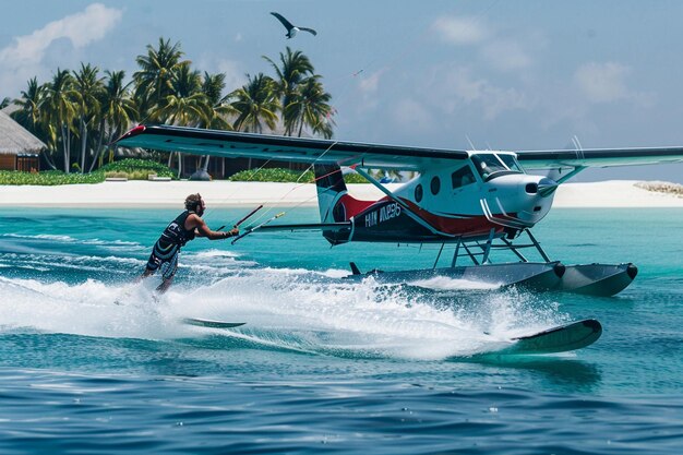 Photo a man is on a jet ski in the water