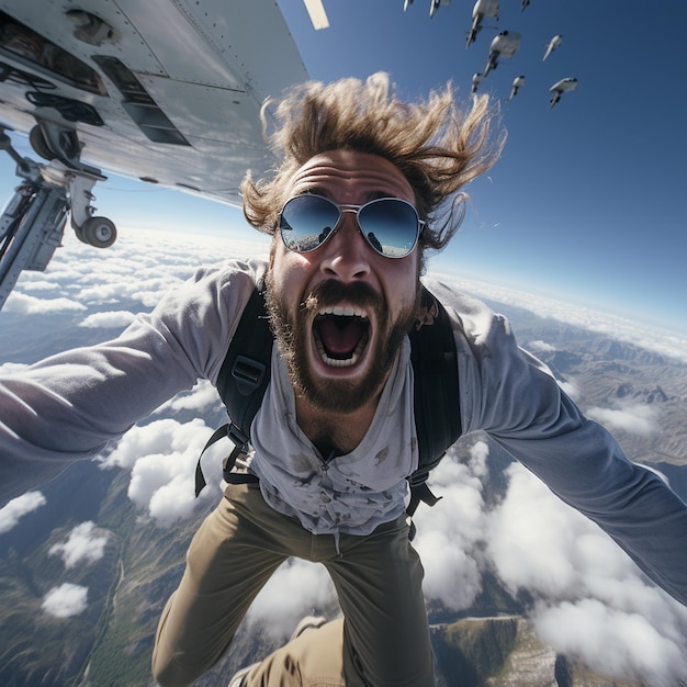 man is jumping from a plane